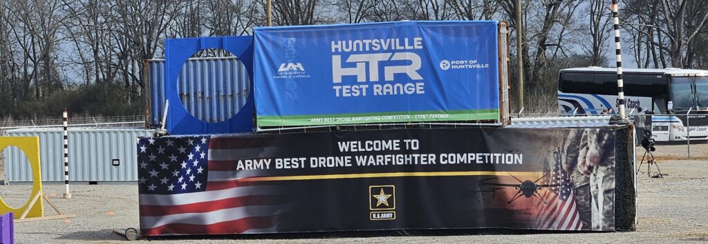 Part of the UAS course with banners for the competition and the test range.